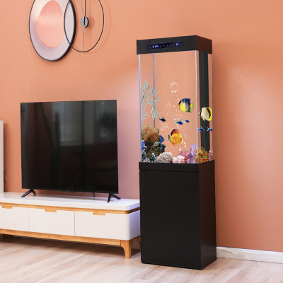 金鱼缸客厅小型落地靠墙家用造景超白玻璃立式方形生态底滤水族箱