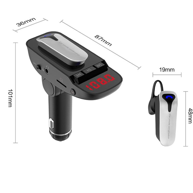 车载蓝牙耳机 汽车蓝牙MP3播放器 车载蓝牙FM发射器车充蓝牙