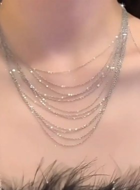 zoozmomo银色多层流苏锁骨链女小众高级设计感配饰时尚个性项链潮