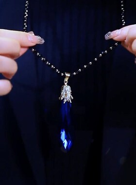 秋冬长款百搭蓝色水晶毛衣链网红时尚民族风吊坠气质优雅大气项链