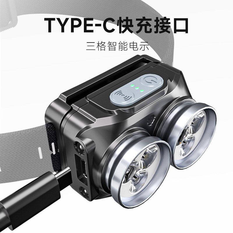 LEM头灯强光充电超亮夜钓鱼赶海专用超长续航感应头戴式照明矿灯