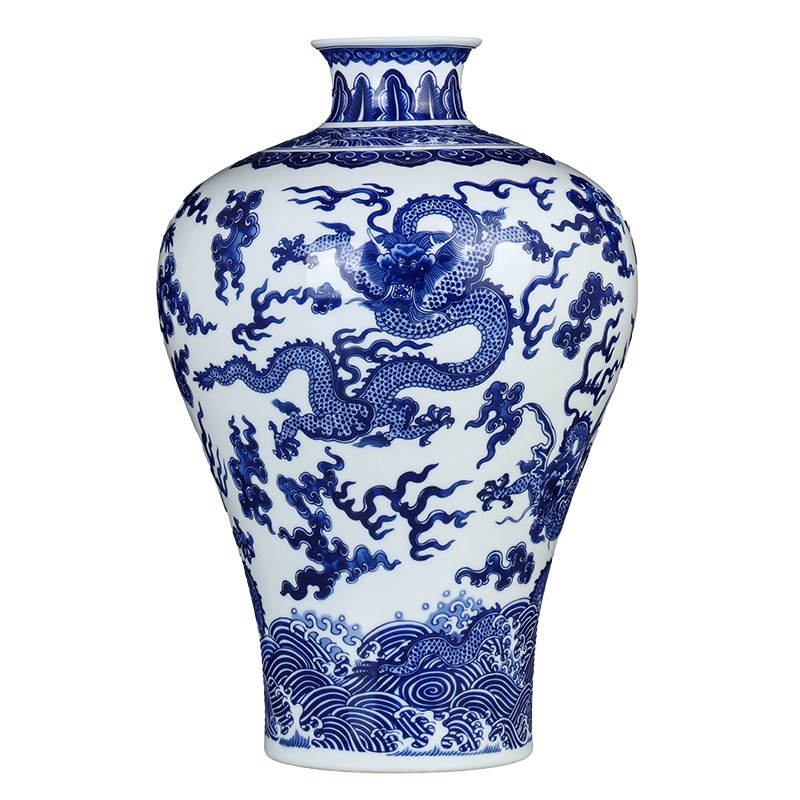 景德镇陶瓷器中式花瓶青花龙纹瓷瓶客厅电视柜玄关家居装饰品摆件