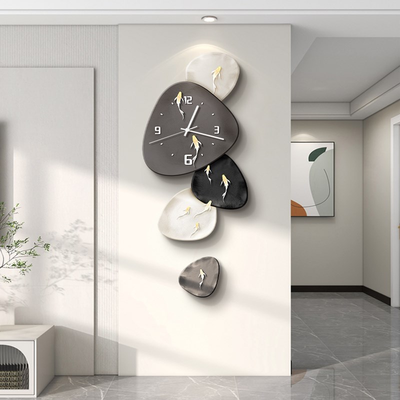 时来运转客厅装饰画钟表高级感电视背景墙上挂件时钟黑白创意挂钟