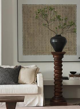 形上螺旋木底座查尔斯法式雕塑台柱子落地做旧侘寂艺术装饰柱摆件