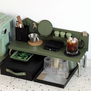 铁艺置物洞洞板 墨绿色咖啡桌边收纳架 桌面增高架轻奢创意文具架