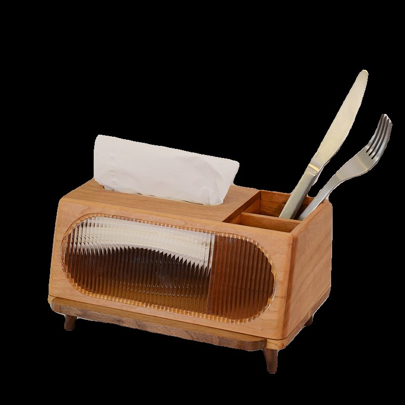 实木纸巾盒多功能手机架中古胡桃木高级感抽纸盒茶几遥控器收纳盒