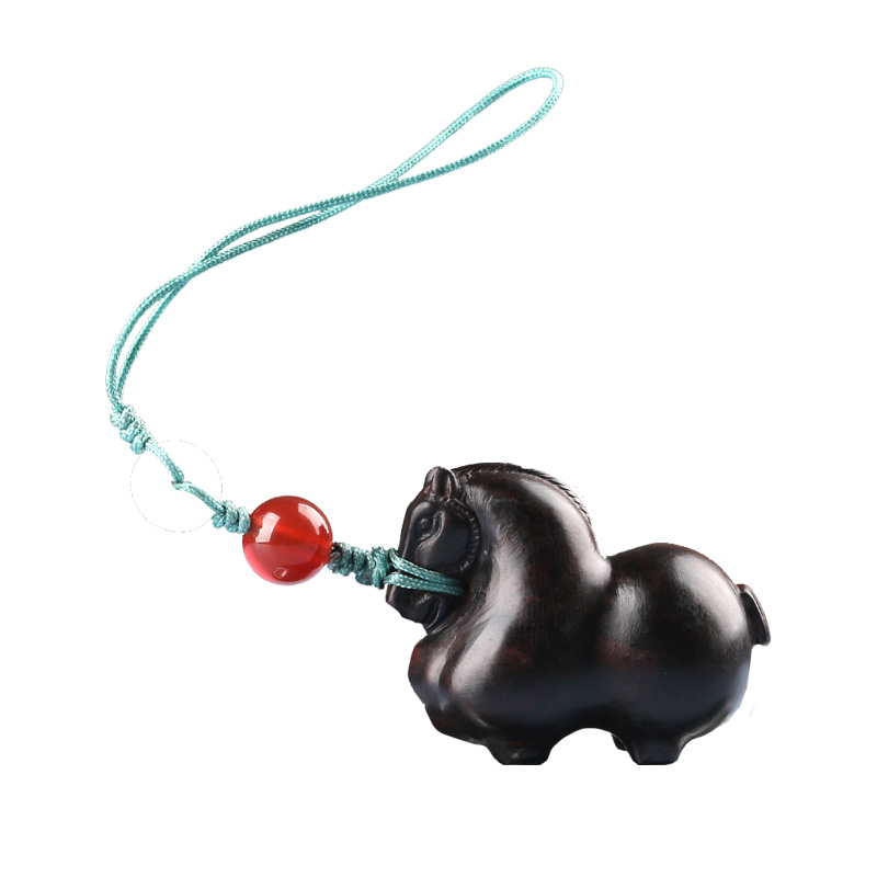 黑檀木质唐马汽车钥匙扣挂件可爱小清新手机吊坠男女马到成功挂饰