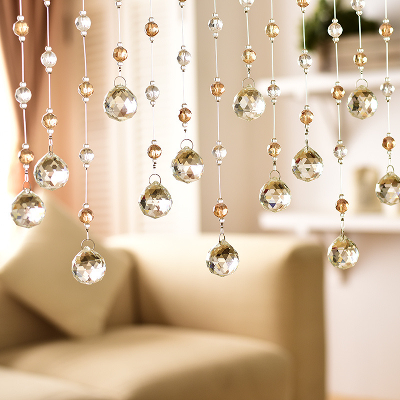 新款水晶珠帘客厅隔断帘奢华卧室门帘网红结婚珠帘免打孔装饰挂帘