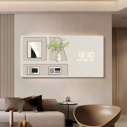 侘寂风万年历数显钟表画现代简约餐厅装饰画餐桌客厅电子钟表挂画