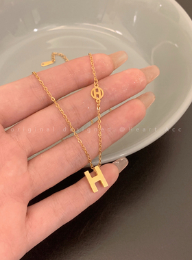 H字母钛钢项链女秋冬轻奢小众设计锁骨链不掉色气质搭毛衣炼配饰