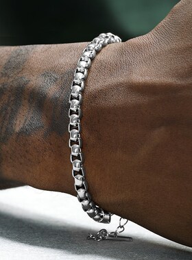 GRGR细款银色蛇骨手链男嘻哈欧美流行钛钢方珠手链女高级感不掉色