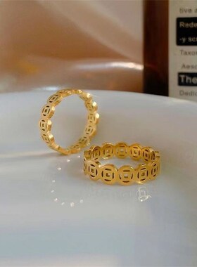 【立减100】时尚爆款铜钱覆古戒指小众设计气质百搭指环女生