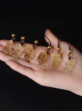 黄水晶立体十二生肖鼠牛虎兔龙蛇马羊猴鸡狗猪 钥匙扣包挂手机链