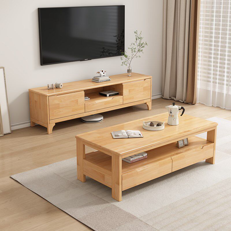 实木茶几电视柜组合现代简约客厅小户型家用原木茶桌电视机柜落地