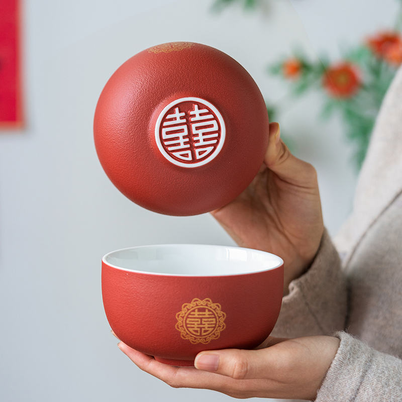 国潮文创 婚礼敬茶杯结婚碗筷套装改口敬酒喜杯喜碗一对婚庆用品