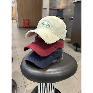 棒球帽女春夏季 潮搭字母破洞弯檐帽NewYork字母青年情侣街头 韩版