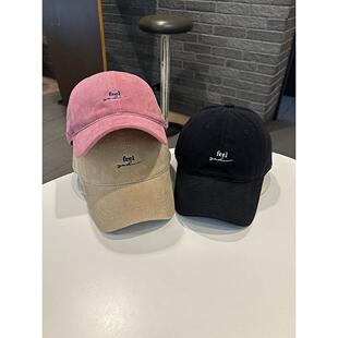 棒球帽女初秋feel字母磨毛棒球帽百搭韩版 简约青年情侣街头出游潮