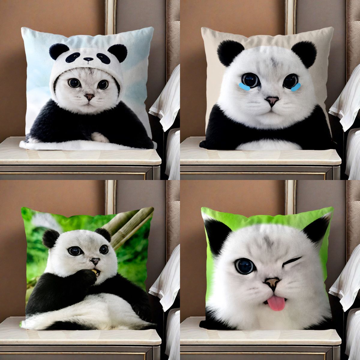 熊喵喵抱枕耄耋熊猫可爱抽象恶搞靠垫生日礼物送同学表情包靠枕