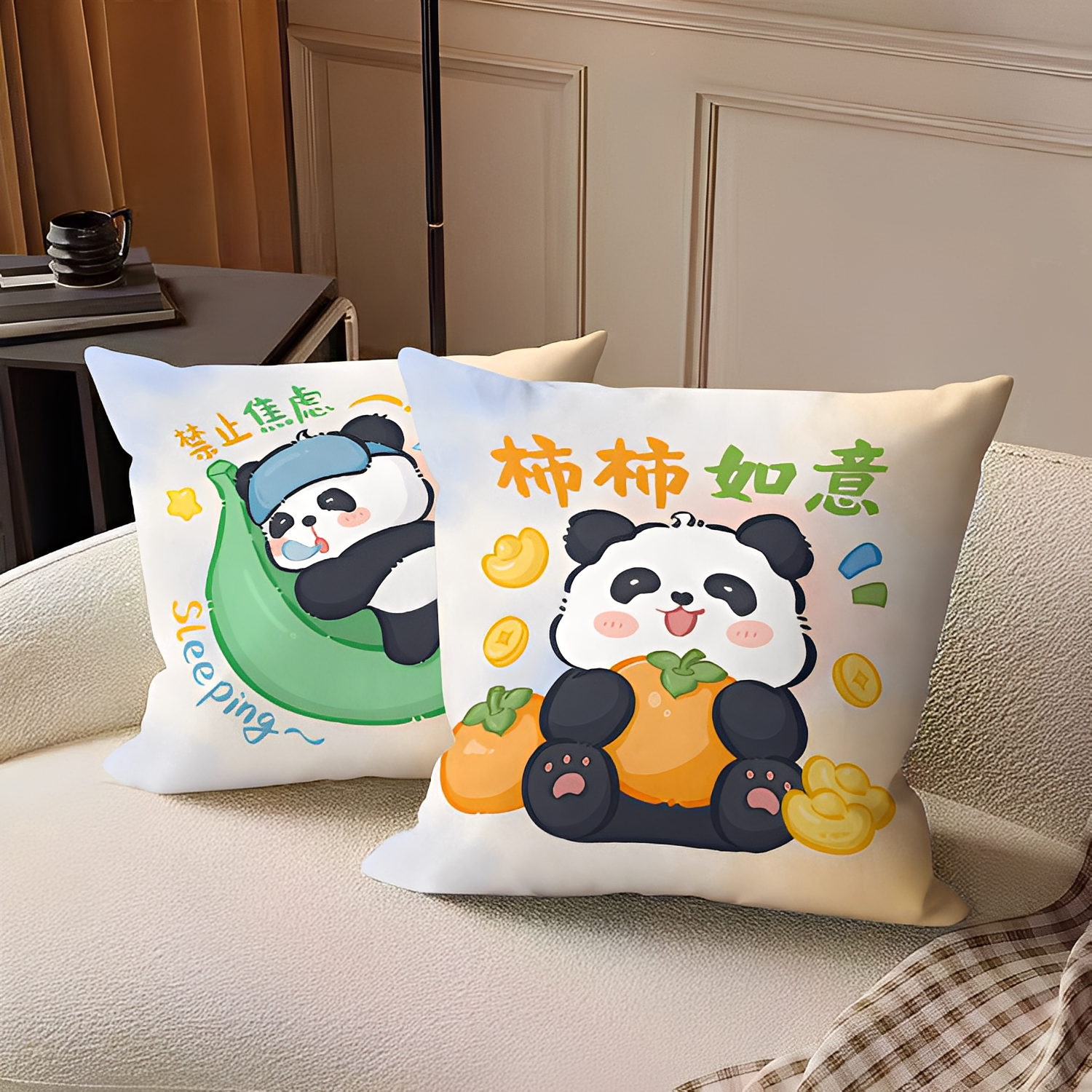 可爱熊猫抱枕卡通枕头客厅沙发靠垫抱枕套靠背枕车用靠枕学生睡觉