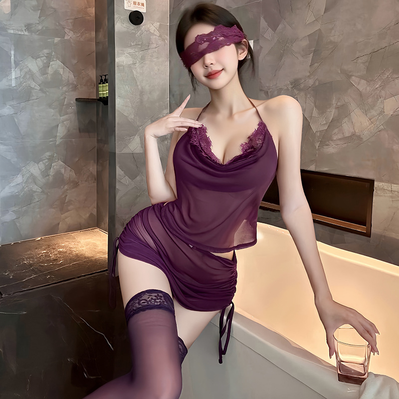 【魅】情qqny趣味情调秘书制服透视战袍小胸衣物禁欲系纯欲睡衣裙