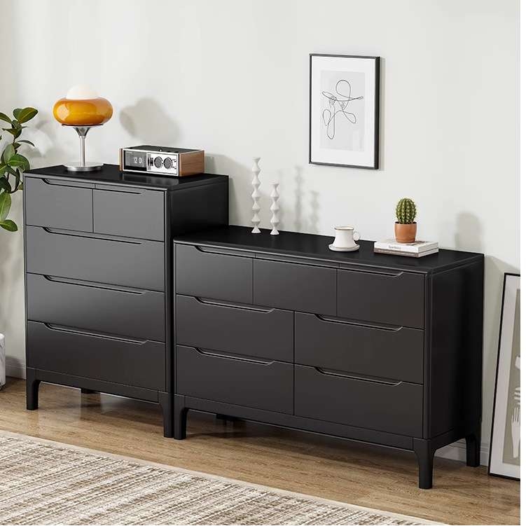 北欧实木斗柜现代简约黑色五六七斗柜客厅卧室床尾储物收纳柜靠墙