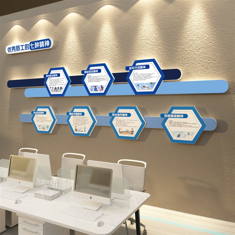员工七种精神企业团队公司办公室文化楼梯背景墙面装X饰壁纸贴挂