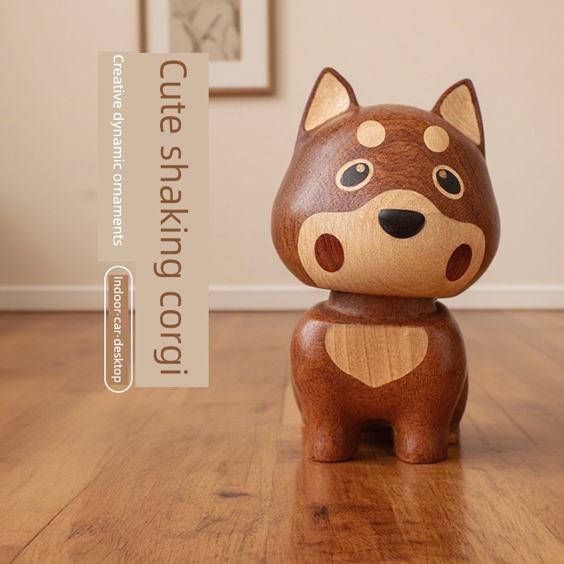 摇头狗实木桌设置创意桌q面装饰生日礼物可爱的桌子娃娃汽车动态