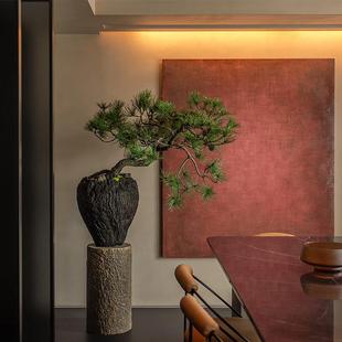 绿植花盆大型轻奢镁泥新中式 饰陈设摆件 茶室禅意植物花器水泥盆装