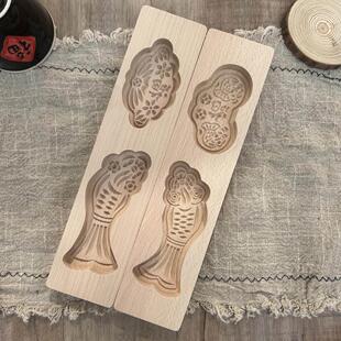 木质鲤鱼馒头模具家用花样蒸馒头卡子喜饽饽面食面点烘培花馍模