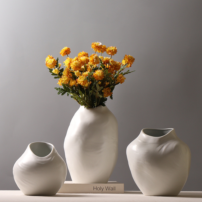 简约创意不规则凹凸陶瓷花瓶矮款水培鲜花客厅插花装饰品摆件简约