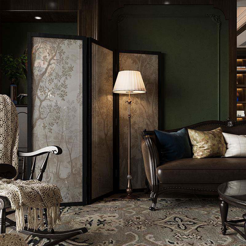美式欧式实木折叠复古屏风隔断装饰客厅玄关家用艺术风景移动折屏