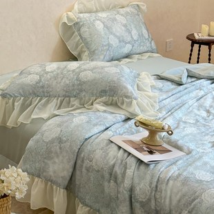 双人裸睡真丝空调被可机洗 仙气兰精天丝轻奢夏凉被四件套蓝色夏季