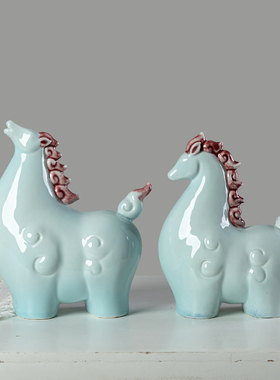新中式家居饰品创意复古陶瓷唐马A肥马摆件客厅电视柜酒柜软装摆