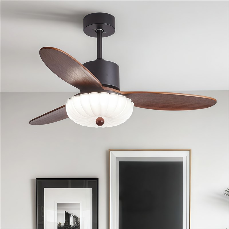 复古新中式高端风扇灯餐厅灯实木风扇一体吊扇灯胡桃Y木色客厅灯