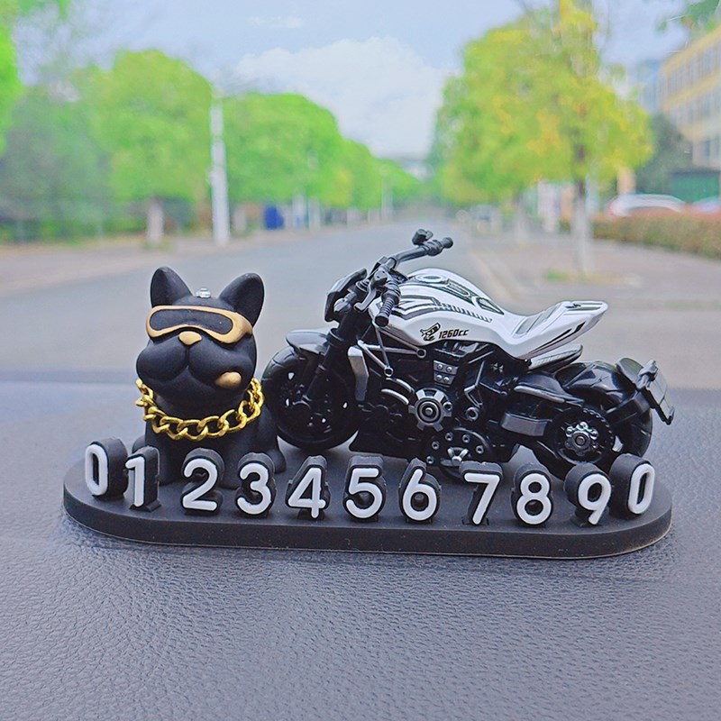 法斗狗汽车临时停车号码牌车载立体数字挪车电话T牌车内装饰品摆