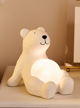 可爱熊小夜灯uskb充电拍拍灯儿童房卧室床头灯北欧治愈系装饰摆件