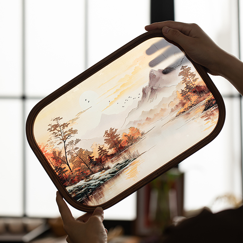 小型茶盘家用中式水墨山水玻璃茶托盘2024新款高档茶具干泡小茶台