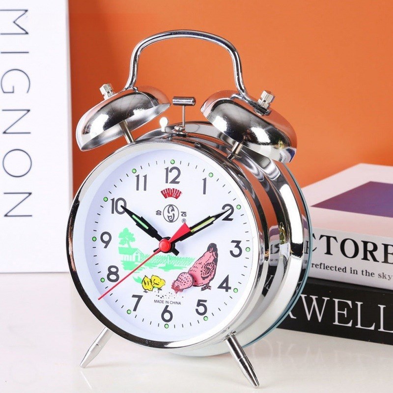 机械上发条鸡吃米闹钟复古怀旧老式金属创U意学生卧室铃声