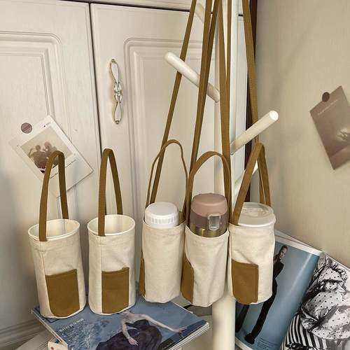 范兜兜/保温杯套袋可斜挎水杯手提保护套帆布个性撞色水壶保温袋