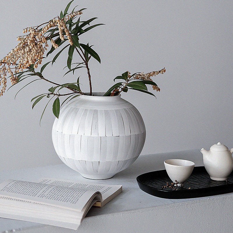 久伴高级复古陶瓷花瓶白色水培鲜花插花客L厅餐桌装饰摆设大肚圆
