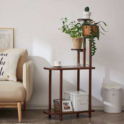 多层带轮子可移动花架榉木简约阳台室内边几客厅落T地式吊兰置物z