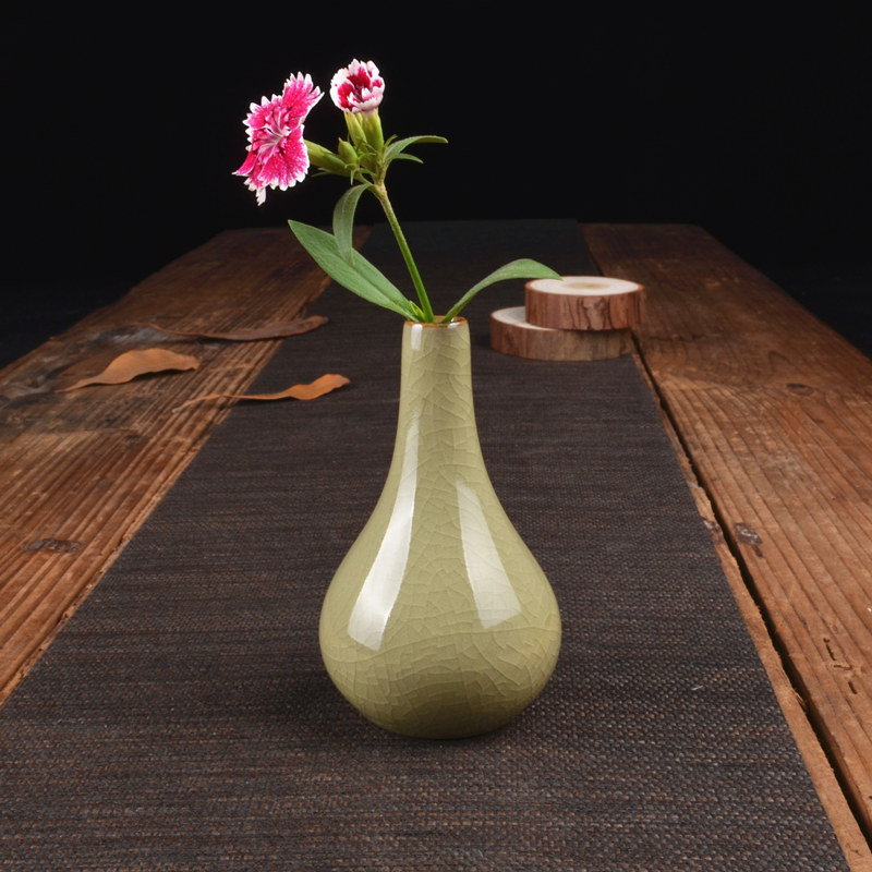 青瓷陶瓷迷你纯手工台面花插摆件简约小花K瓶小号现代家居花器花