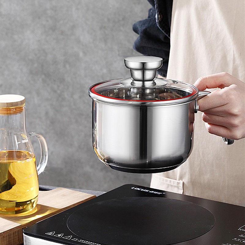 日式加深304不锈钢o奶锅加厚复底煮面泡面锅宝宝辅食锅14cm电磁炉
