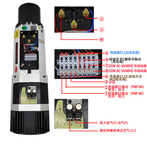 木工雕刻自动换刀主轴电p机iso30刀柄风冷高速HSD开料机木工主轴