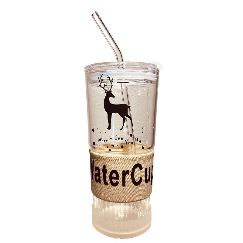 水杯玻璃杯吸管杯女士耐高温大容量办公室男士泡茶Q咖啡杯子650ml