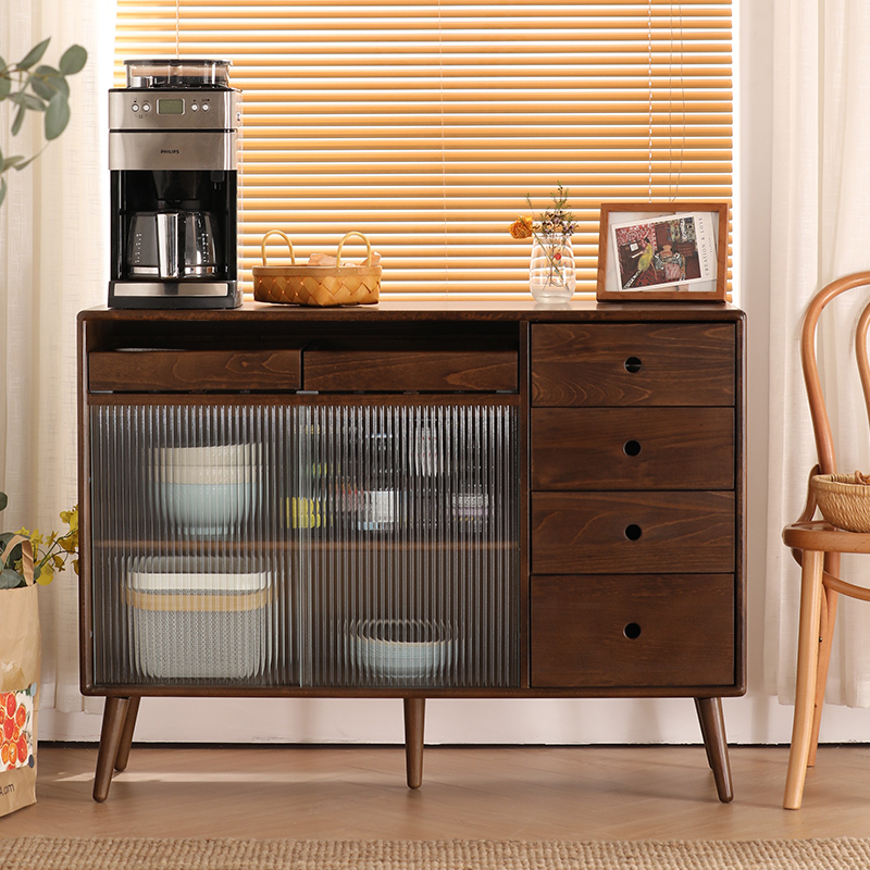 餐边柜家用储物柜实木玻璃收纳z柜置物柜日式简约窄带门茶水柜靠