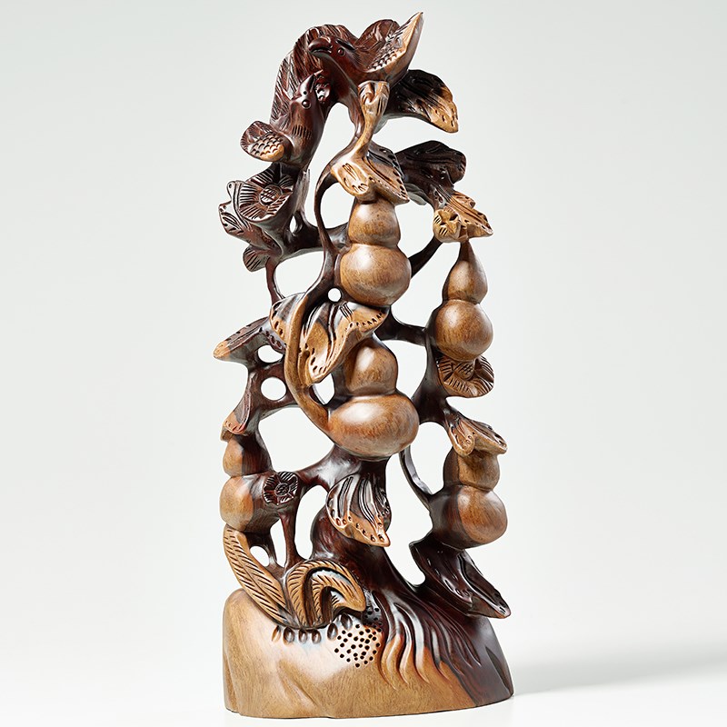 黑檀木雕葫芦五福临门摆件中式实木质根雕家居客厅装X饰乔迁工艺