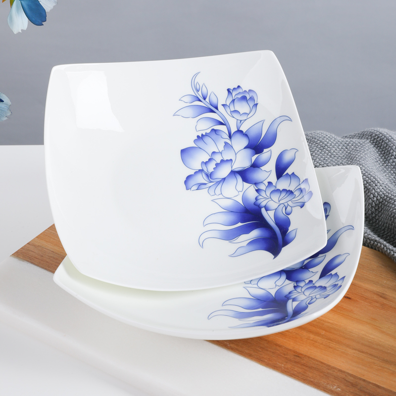 方形盘子菜盘家用骨瓷碟子创意翘脚欧式深盘四角汤盘陶瓷异形餐具