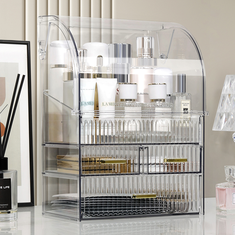 桌面化妆品收纳盒子高级感防尘护肤品整理大容量是梳妆台置物架