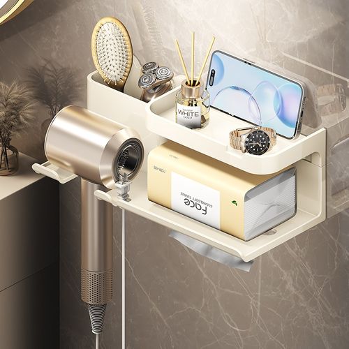 吹风机置物架免打孔卫生间浴室壁挂E吹风筒纸巾收纳放置支架多功